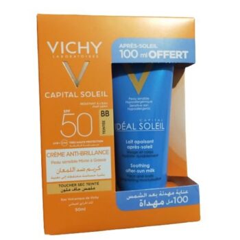 VICHY CAPITAL SOLEIL BB EMULSION TEINTE HALE NATUREL TOUCHER SEC PEAU SENSIBLE MIXTE A GRASSE SPF50 50ML+ APRES SOLEIL 100ML