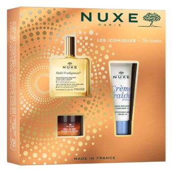 NUXE COFFRET LES ICONIQUES HUILE PRODIGIEUSE 50ML + CREME FRAICHE 30ML + BAUME A LEVRES 15G